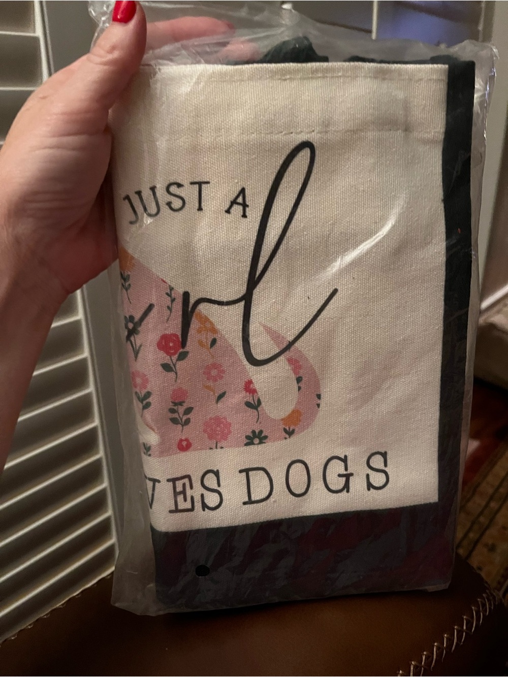 Just a Girl Who Loves Dogs Canvas Tote Bag - Pink Floral